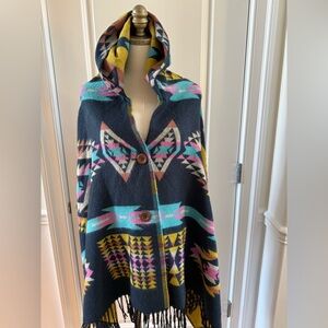 Colorful Geometric Patterned hooded Cardigan
